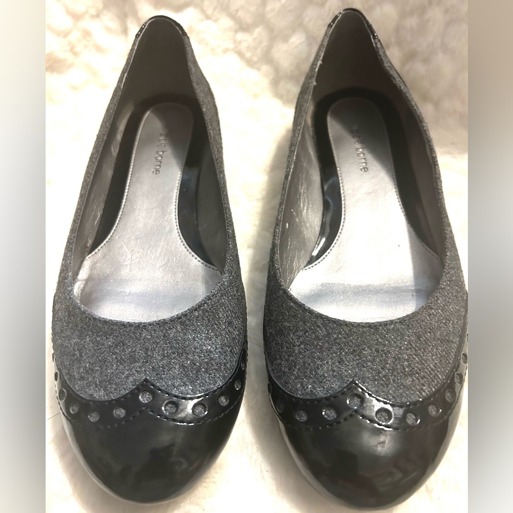 Liz Claiborne Bianca gray tweed Black slip on ballet Flats women’s size 8.5 M - Picture 6 of 11